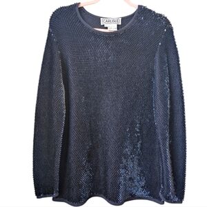 Carlisle Vintage Navy All Over Sequin Pullover Sweater Size Large